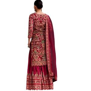 Ensemble Palazzo brodé rose Rani vente en gros de vêtements ethniques pour femmes fournisseur d'usine de vêtements OEM tenue de fête personnalisée - Product Image 5