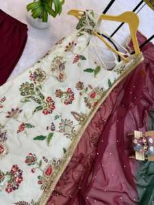 Women's New Heavy Natural Silk Georgette Embroidered Long <b>Kurti</b> and Plazzo Set Made in India - Product Image 2