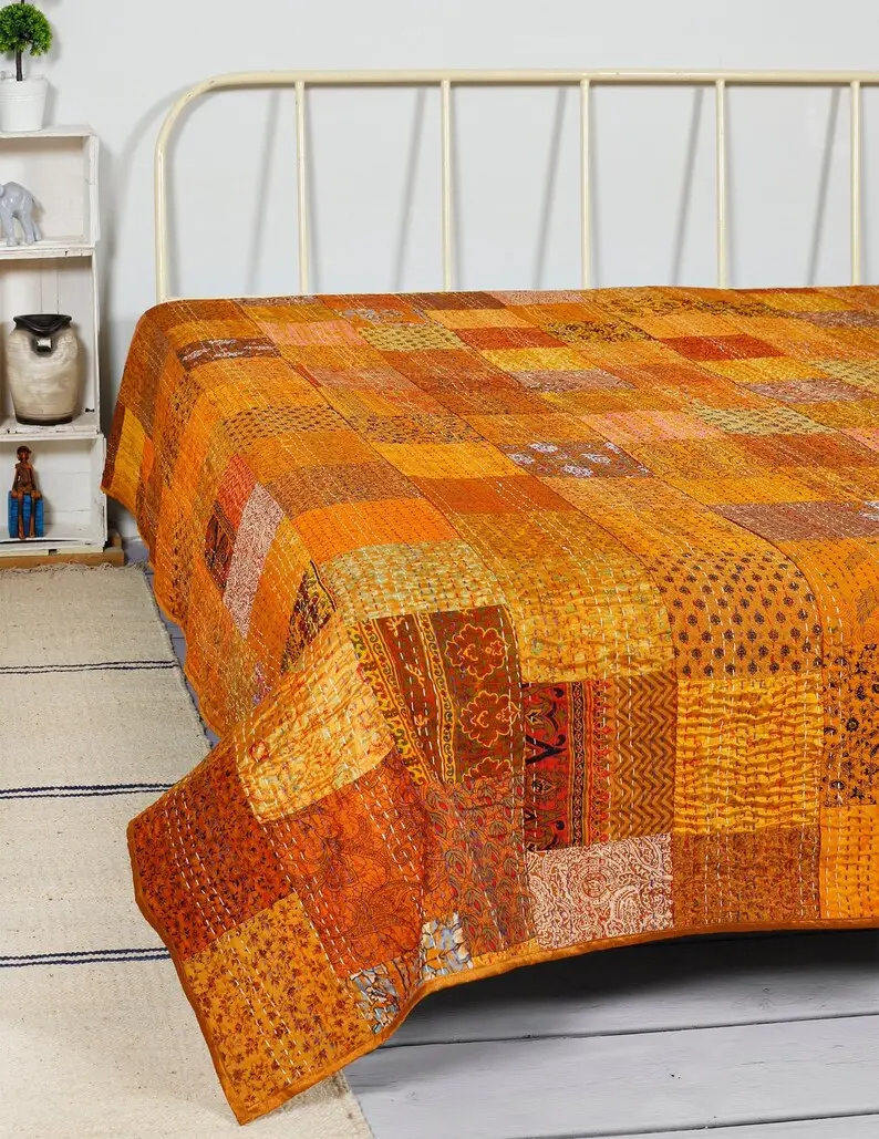 Indiase Handgemaakte Kantha Quilt Te Koop King Katoen Luxe Throw Designers Collectie Beddengoed Beddengoed