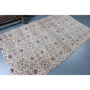Tapis turc 4,5x7,7 pieds, tapis vintage, tapis floral marron et blanc - Product Image 1