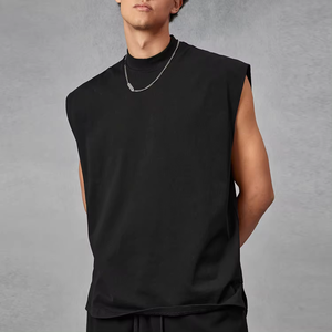 Camiseta sin mangas de gran tamaño para hombre, Camiseta holgada de gimnasio, chaleco de entrenamiento muscular, ropa de calle, camiseta interior de algodón informal - Product Image 3