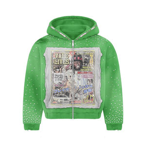 Sweat à capuche personnalisé en coton épais délavé à l'acide Streetwear surdimensionné pour hommes avec patchs brodés et motif strass - Product Image 5