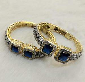 กำไลข้อมือหินสีทองโบราณ ดีไซน์หรูหรา ชุดคู่สำหรับผู้หญิง เครื่องประดับอินเดียทำมือ ขายส่งจำนวนมาก กำไลข้อมือหิน - Product Image 2