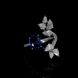 Pear Cut Lab Grown Diamond <b>Ring</b> with Brilliant Side Stones Solid Gold <b>Rhodium</b> Plated | Luxury Gift Party <b>Ring</b> for Women - Product Image 1