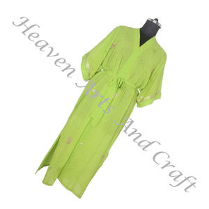 KL014-Para Mujer, Kimono Largo Vintage para Playa, Chaqueta de Seda Reciclada, Ropa de Dormir Vintage - Product Image 6