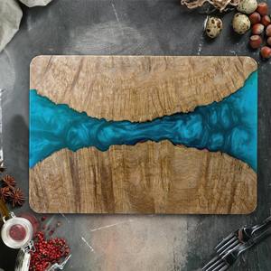 Planche à découper en résine bleue et en bois pour la cuisine, la salle à manger, le service de fromage, de fruits, de pain et les réceptions, planche artisanale - Product Image 6