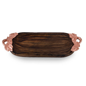 Pequeña bandeja ovalada de madera Mango de hoja de cobre Hotel Restaurante Mercado Boda Cantidad a granel Venta caliente Calidad de exportación Madera hecha - Product Image 2