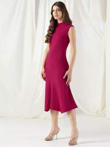 Robes mi-longues modernes à col haut en coton doux et confortable pour femmes avec attaches coupe confortable pour vêtements de travail décontractés et vêtements de jour évasés - Product Image 4