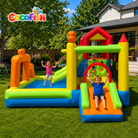Structure gonflable combinée toboggan et château COCOFISH en tissu Oxford pour enfants, équipement de jeu extérieur familial pour garçons et filles de 3 à 12 ans