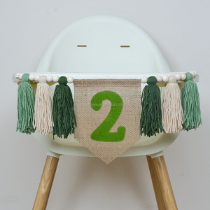 Green Child <strong>2</strong> <strong>Year</strong> <strong>Old</strong> Birthday High Chair Tassel Banner Linen Hat <strong>Party</strong> Decoration - Product Image 5