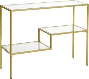 Table console en métal couleur or à 2 niveaux design moderne Design élégant pour entrée, salon ou couloir Déco - Product Image 5