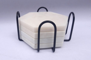 Ensemble de dessous-de-verre décoratifs pour table à thé et à café, en marbre gris naturel CSW-1606, forme octogonale, écologique, de qualité supérieure, émaillé - Product Image 5