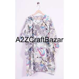 100% Cotton V-Neck Short Sleeve Midi <b>Kaftan</b> Dress Ruffles Boho Floral Print Regular Fit Breathable Summer Party Wear - Product Image 6