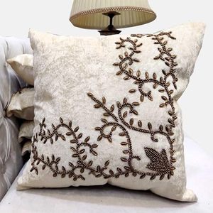 Beaded Hand Work Cushion <b>Covers</b> Embroidered Sham Couch Living Room Pillow Case Beads Work Embellish at Lowest Cost - Product Image 4