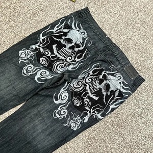 Street Fashion New Oversized Skull Bordado Casual Jeans Ladies Y2K Hip Hop Vintage Joker Pantalones de pierna ancha de cintura alta - Product Image 6