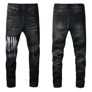 Calça Jeans dos homens Vestuário & Acessórios dos homens Denim Jeans Personalizado Atacado Respirável Rasgado Calças Skinny Fitting