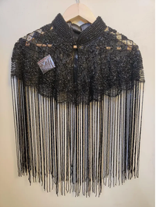 Poncho brodé de créateur avec décorations en cristal perlé, tissu en organza antistatique, franges à la main, robes de soirée élégantes pour - Product Image 2