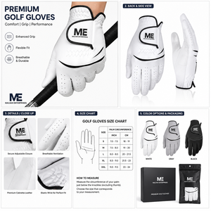 Custom Logo Cabretta Leather Golf Gloves Men Sheepskin Palm Non <b>Slip</b> Breathable <b>Full</b> Finger Golf Grip Gloves - Product Image 6