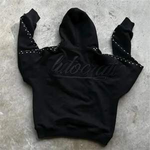 Streetwear personnalisé épaule tombante 100% coton strass poids lourd hommes sweats à capuche - Product Image 2