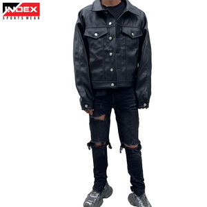 Veste en cuir longue longueur vintage d'hiver pour hommes coupe-vent conception d'explosion fermeture à glissière automne hiver à la mode - Product Image 5