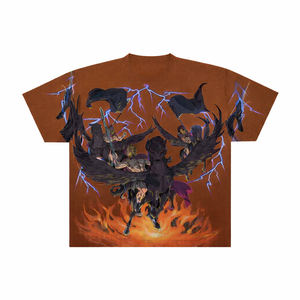 Camiseta personalizada con estampado gráfico para hombre, camiseta con diseño de fuego y rayos de Pegasus, guerrero de fantasía, color marrón - Product Image 1