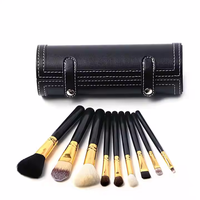 Manche en bois noir fond de teint lèvres Kit de pinceaux cosmétiques avec support étui à gobelet miroir professionnel 9 pièces ensemble de pinceaux de maquillage