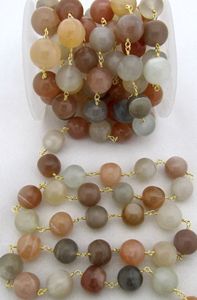 Chaîne de chapelet perlé de 7mm en pierre de lune naturelle multi de 3 pieds - Product Image 2