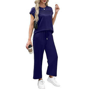 2025 Two Piece Sets for <b>Women</b> Summer and Autumn Outfits Travel Vacation <b>Lounge</b> Wear Matching Sets High Waist Wide Leg <b>Pants</b> - Product Image 3