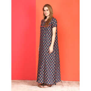 Robe de nuit longue en coton décontractée pour femme Evolve, imprimée, à manches courtes, avec poches latérales boutonnées, taille XS, tissée douce - Product Image 4