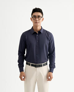 <b>Men's</b> <b>Long</b> <b>Sleeve</b> Coffee-Dyed Fitted Solid <b>Casual</b> Business Autumn Breathable <b>Shirt</b> <b>S</b>.Cafe Fabric Single Button Custom Routine - Product Image 1