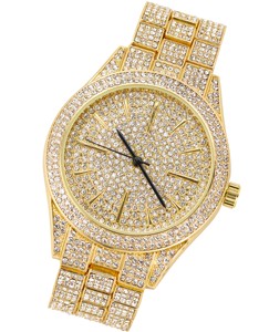 Montre d'affaires analogique avec diamant glacé avec cadran de 41mm ton or bracelet en acier inoxydable cadran Bling simulé verre Quartz charme antique - Product Image 6