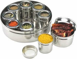 Boîte à épices à prix d'usine en acier inoxydable avec couvercle en verre individuel à 9 étain Conteneur à condiments Masala Dani Dabba Étagère à épices - Product Image 1