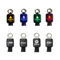 Cadeau promotionnel pour salon professionnel en gros : Porte-clés 3-en-1 avec câble de charge USB, lumière LED et logo, charge rapide 2A Max, compatible ordinateur