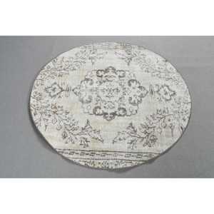 Turkish Vintage <b>Rug</b>, 3,9x3,9 ft <b>Round</b> <b>Rug</b>, <b>White</b> Southwestern <b>Rug</b> - Product Image 2