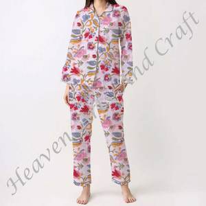 Ensemble de pyjama pour femmes 100% coton, vêtements de maison doux, ensemble de pyjama printemps/été, motif floral/CHARACTERE/Lettre/Motif/Vacances/Arbre, PJ036 - Product Image 2