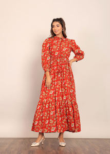 ชุด Maxi พิมพ์ลายดอกไม้ผ้าฝ้ายหลากสีชุดเดรสสั้นชิ้นเดียวสำหรับผู้หญิง - Product Image 2