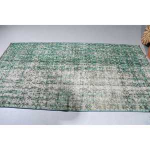 Alfombra Turca Vintage de Lana Verde, 4.4x8.3 pies (134x252 cm) - Product Image 4