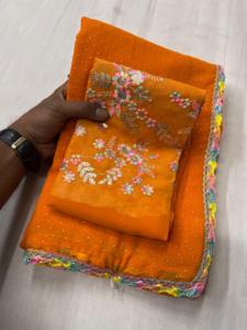 Evergreen Design tenue attrayante à la mode Georgette Saree avec multi-broderie travail femme fabrication de mode de l'Inde - Product Image 3