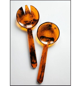 Juego de Cuchara y Tenedor para Servir Ensaladas, Ecológico, Clásico, con Acabado Espejo, para Fiestas, Hogar, Hotel, Apto para Alimentos, Resina, Artesanía Saniya - Product Image 1