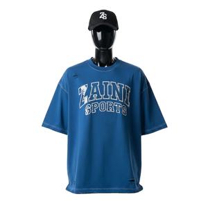 Camiseta de Hombre, Corte Cuadrado, Tela de Jersey de Algodón de Alta Calidad, 240 GSM, Transpirable, Azul, Estilo Urbano, Estampado, Camisetas para Hombre - Product Image 1