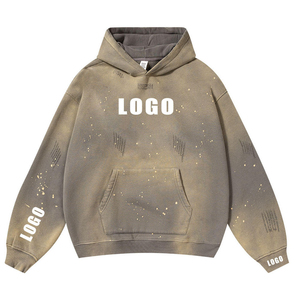 Otoño-Invierno Hombres Aparte Wash Sudadera con capucha 100% Poliéster Color sólido Logotipo personalizado Color sólido Sudadera con capucha - Product Image 1