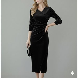 Vestido Midi de Terciopelo para Mujer, Manga Larga, Cuello Cruzado, Detalle Cruzado en la Parte Delantera, 31159 - Product Image 2