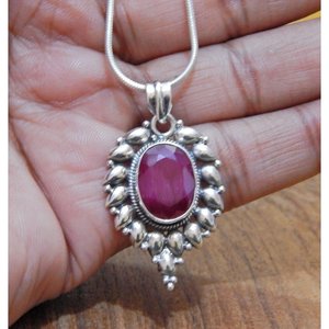 Colgante de Plata de Ley 925 facetado de rubí natural con cadena de serpiente, joyería de platino para mujeres y niñas, regalo de boda perfecto - Product Image 4