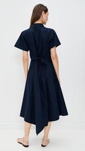 Femmes décontracté été Maxi robe demi-manches Simple mode couleur noire 100% coton doublure taille naturelle tissé tissage - Product Image 2