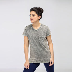 Camiseta para Mujer con Lavado Ácido, Teñida con Tinte, de Algodón, Estilo Vintage Desgastado, Manga Corta, Corte Holgado, Ropa de Verano para Exportación - Product Image 1