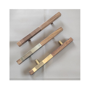 Tiradores de puerta de armario de madera de latón, pomos de muebles, fabricantes de armarios de cocina, tiradores de latón y madera - Product Image 1