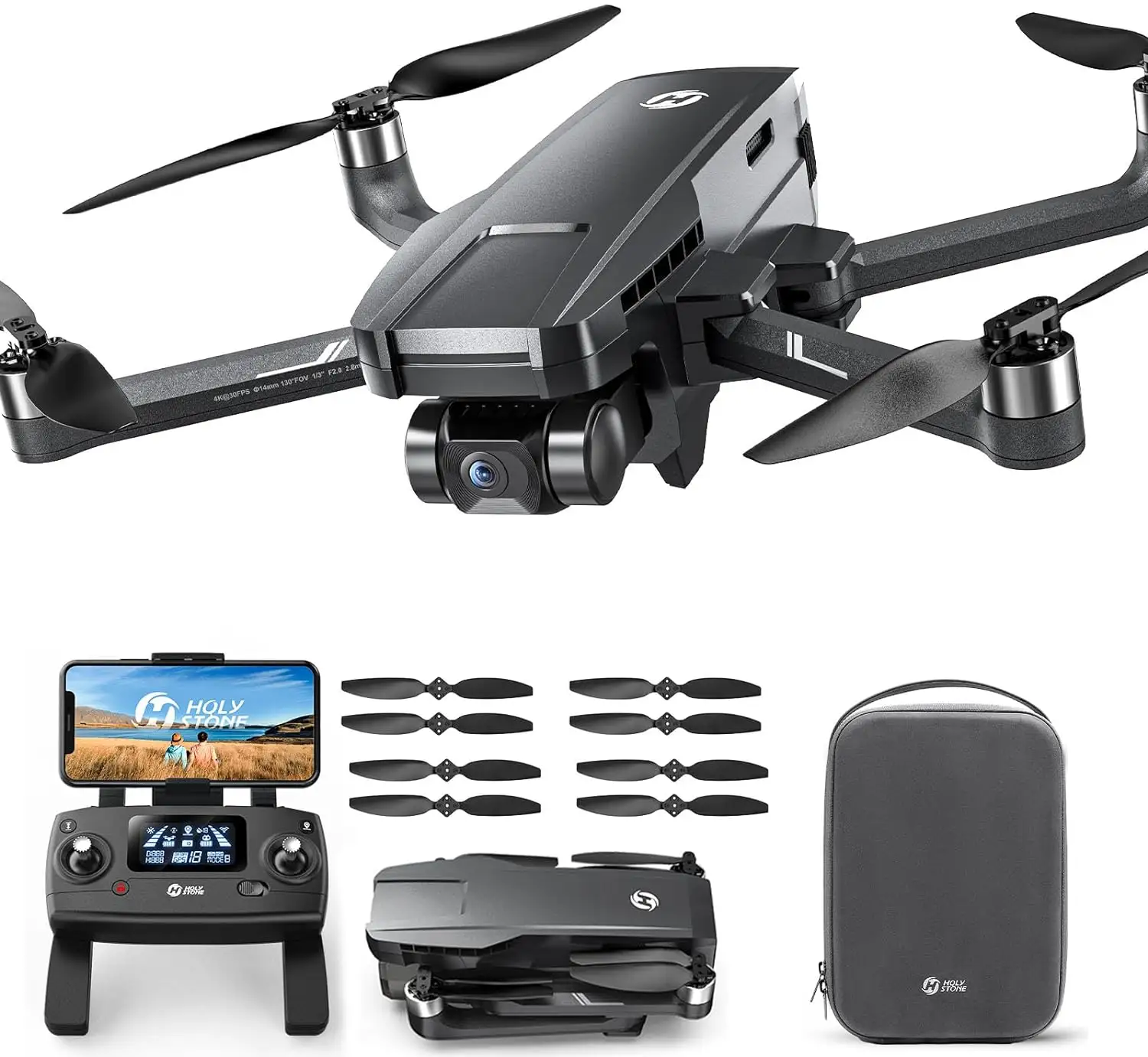 Drone com cardan de 2 eixos HS720G Stones sagrados originais + 2 hélices de reposição, com preço com desconto, com bolsa de transporte incluída