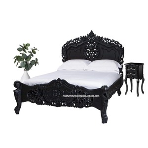 โรโคโคสีดำสไตล์ฝรั่งเศสเตียงไม้มะฮอกกานีแข็งศิลปะแกะสลักเฟอร์นิเจอร์ห้องนอนโบราณการออกแบบยุโรปกรอบเตียงขนาดคิงไซส์ - Product Image 6