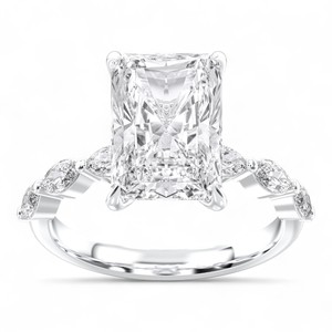 Juego de puntas de diamante de corte radiante y marquesa cultivado en laboratorio de 4,65 quilates, anillo de compromiso solitario hecho en platino para mujer - Product Image 2