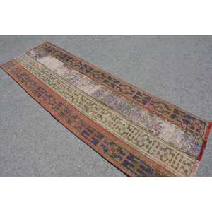 Classic Traditional <b>Brown</b> Beige 2,8 X 8,7 ft <b>Wool</b> Rug Vintage Turkish Style Patchwork Rectangle Latex Backing 10mm Bedside Rug - Product Image 4